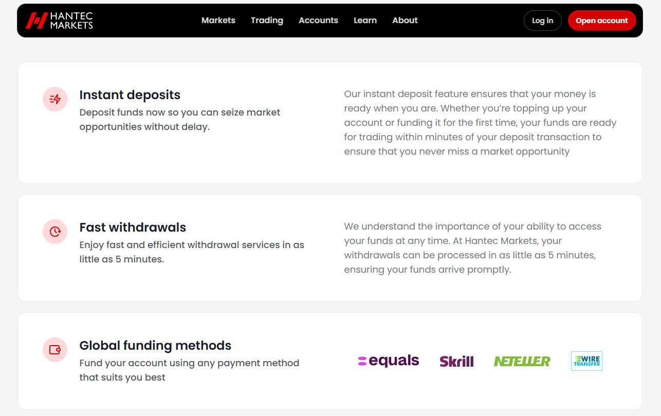Hantec Markets Deposit and Withdrawal