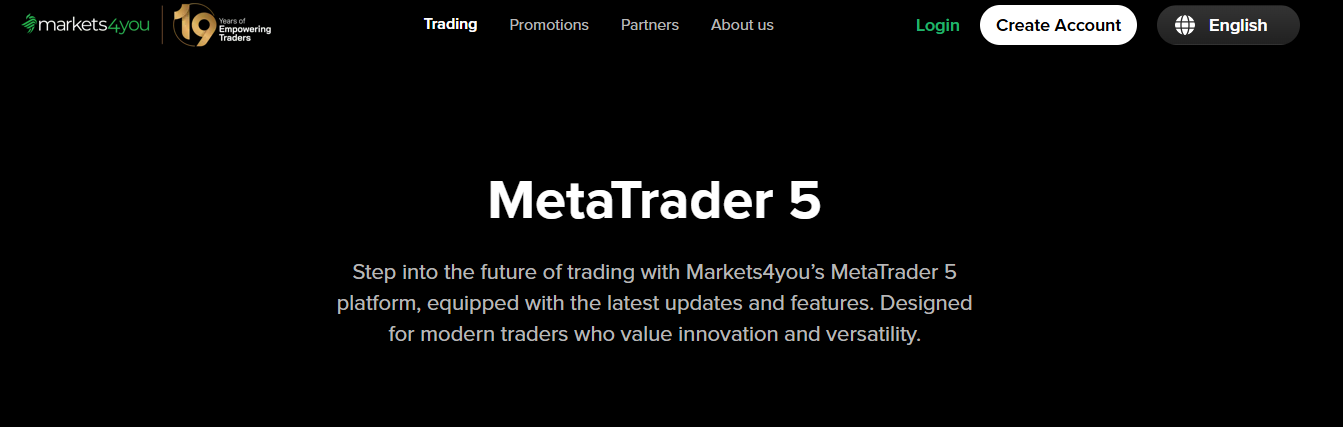 Markets4you MetaTrader 5 trading platform