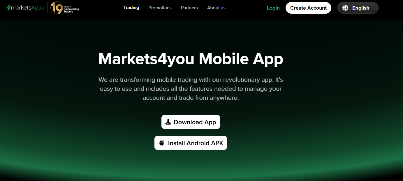 Markets4you mobile trading app