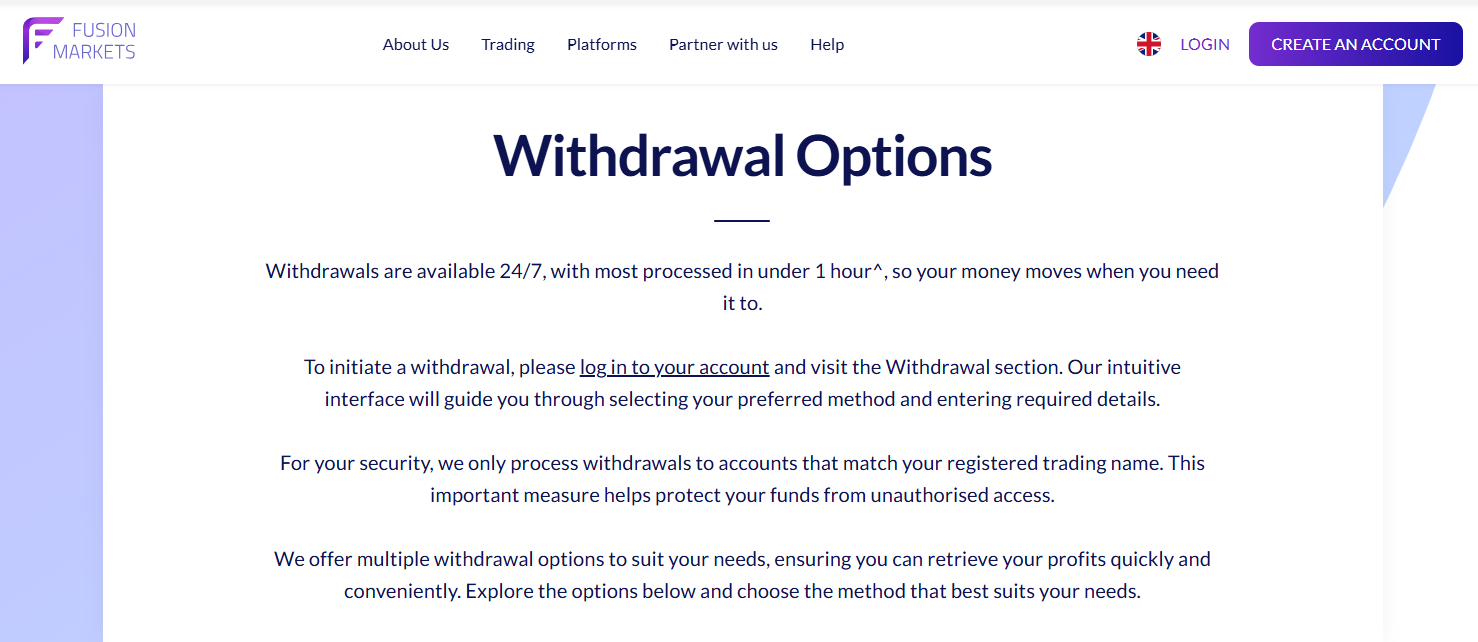 Fusion Markets Deposit and Withdrawal