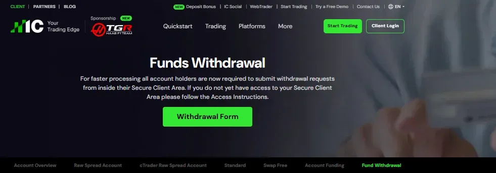 How to Withdraw from IC Markets step 2