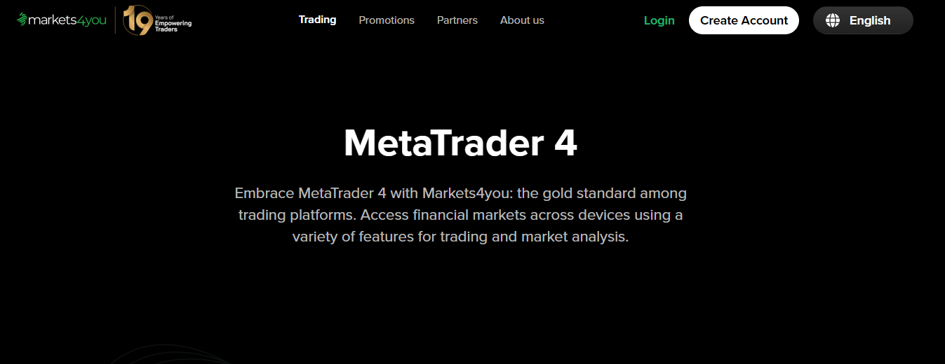 Markets4you MetaTrader 4 trading platform