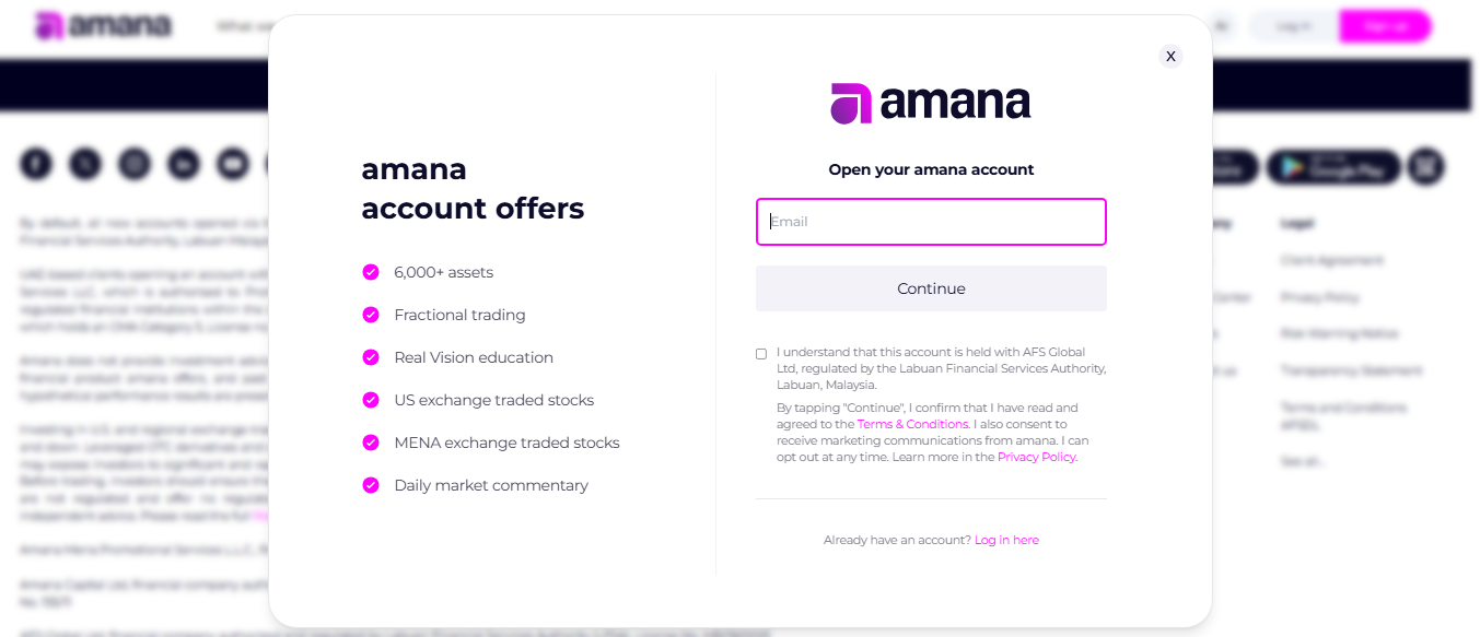 Amana Open an Account