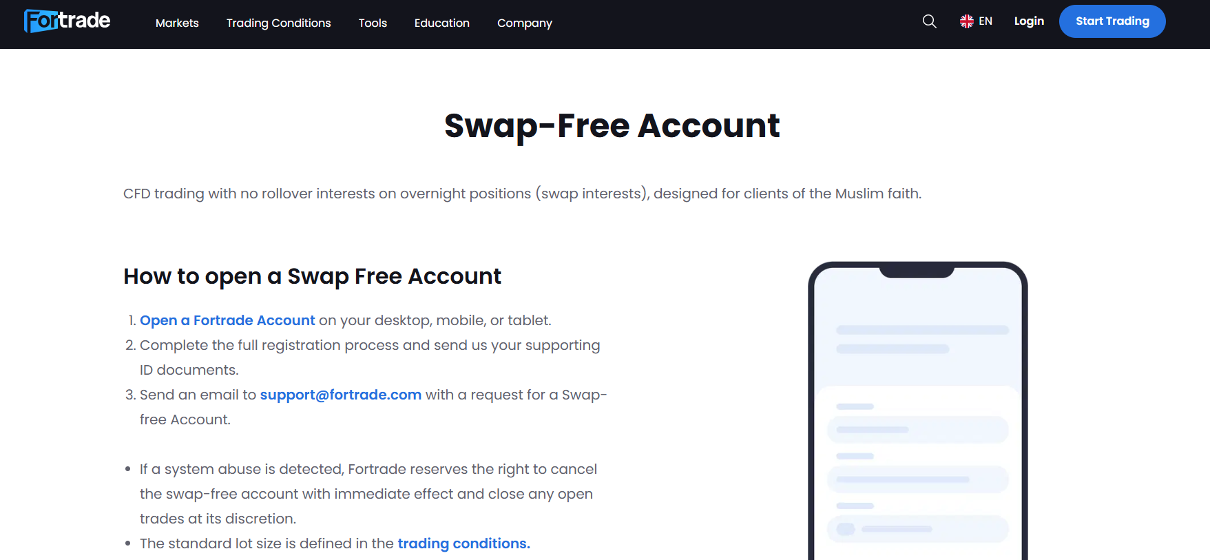 Fortrade Islamic swap-free trading account and alternative weekly charges