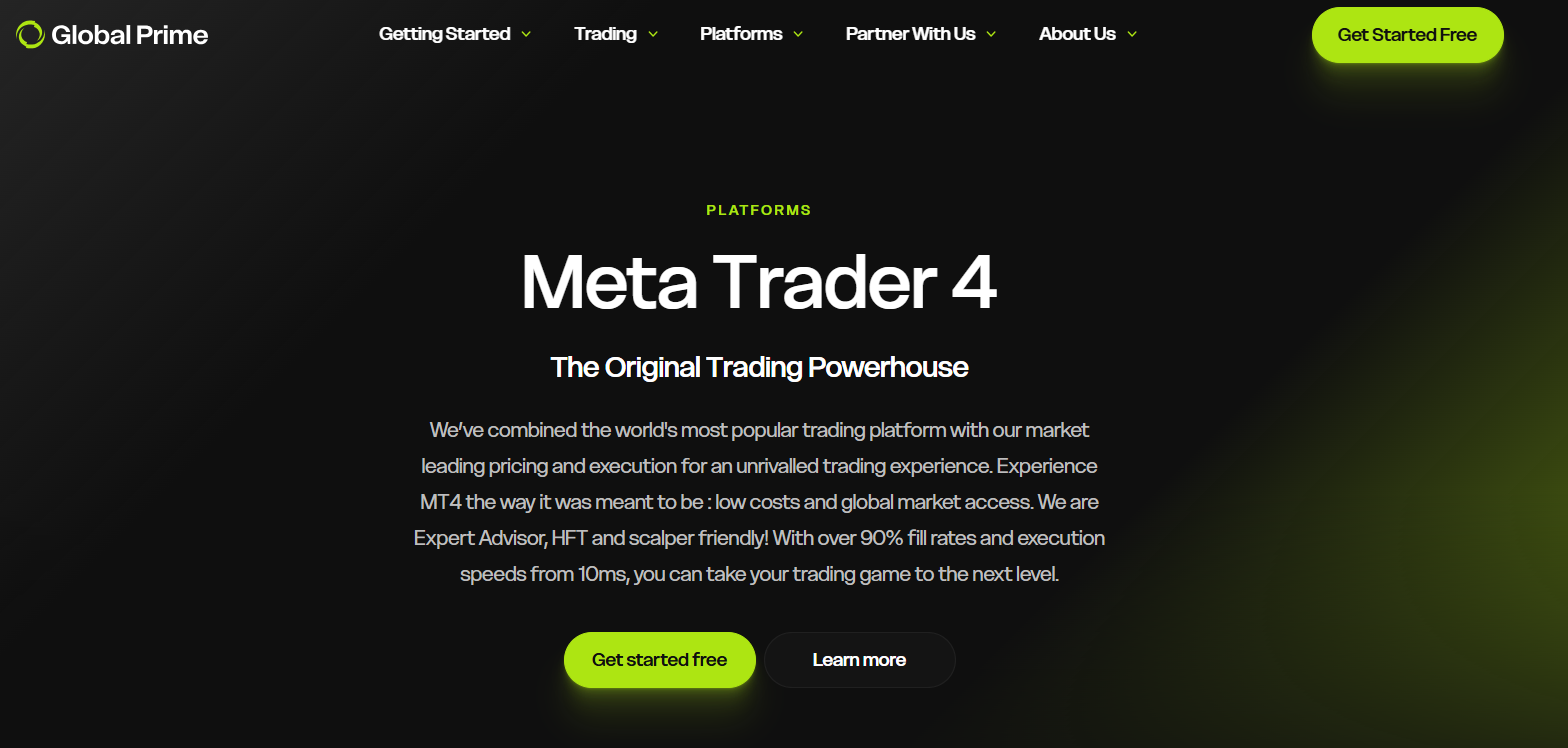 Global Prime MetaTrader 4 desktop and mobile trading platform