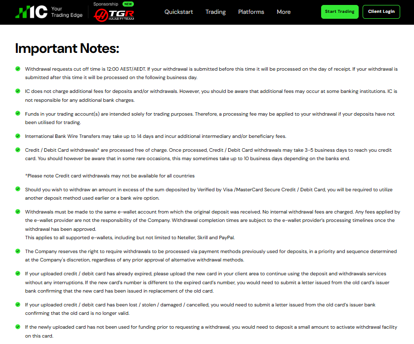 IC Markets Detailed Withdrawal Information for Traders