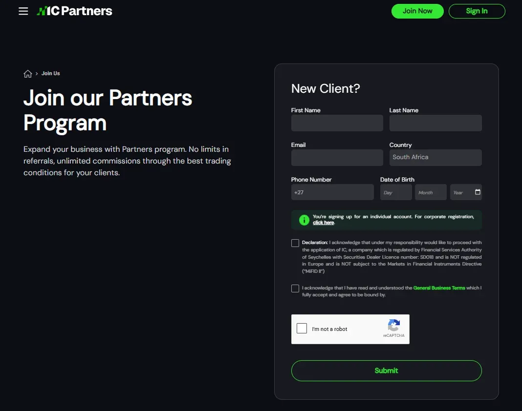 How to open an Affiliate Account step 1