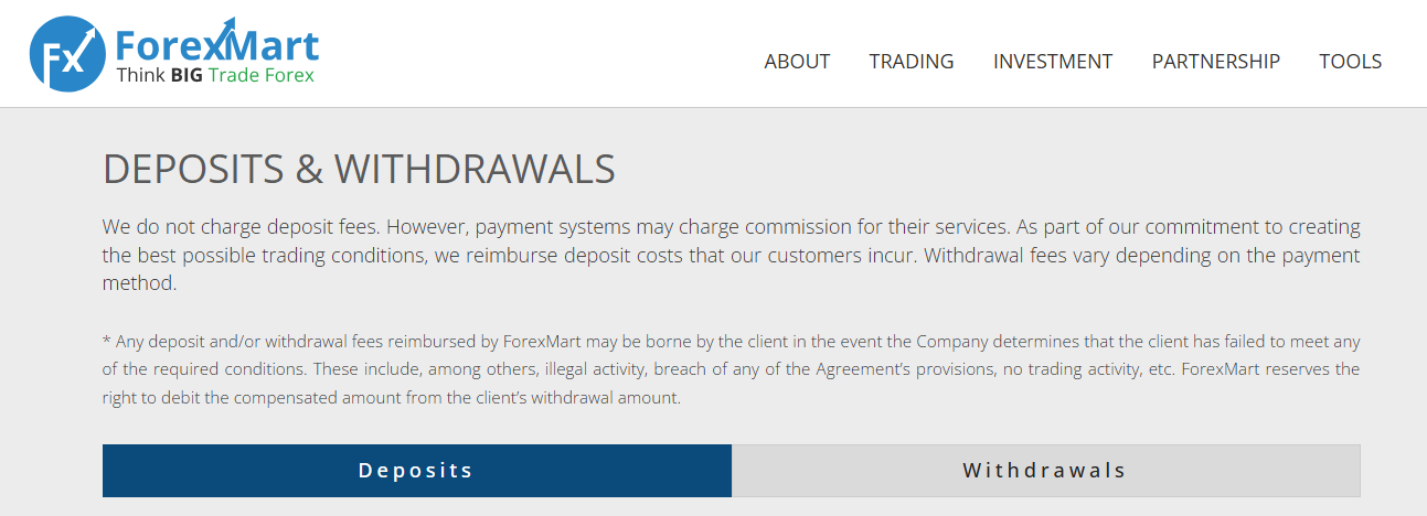 ForexMart Deposits and Withdrawals