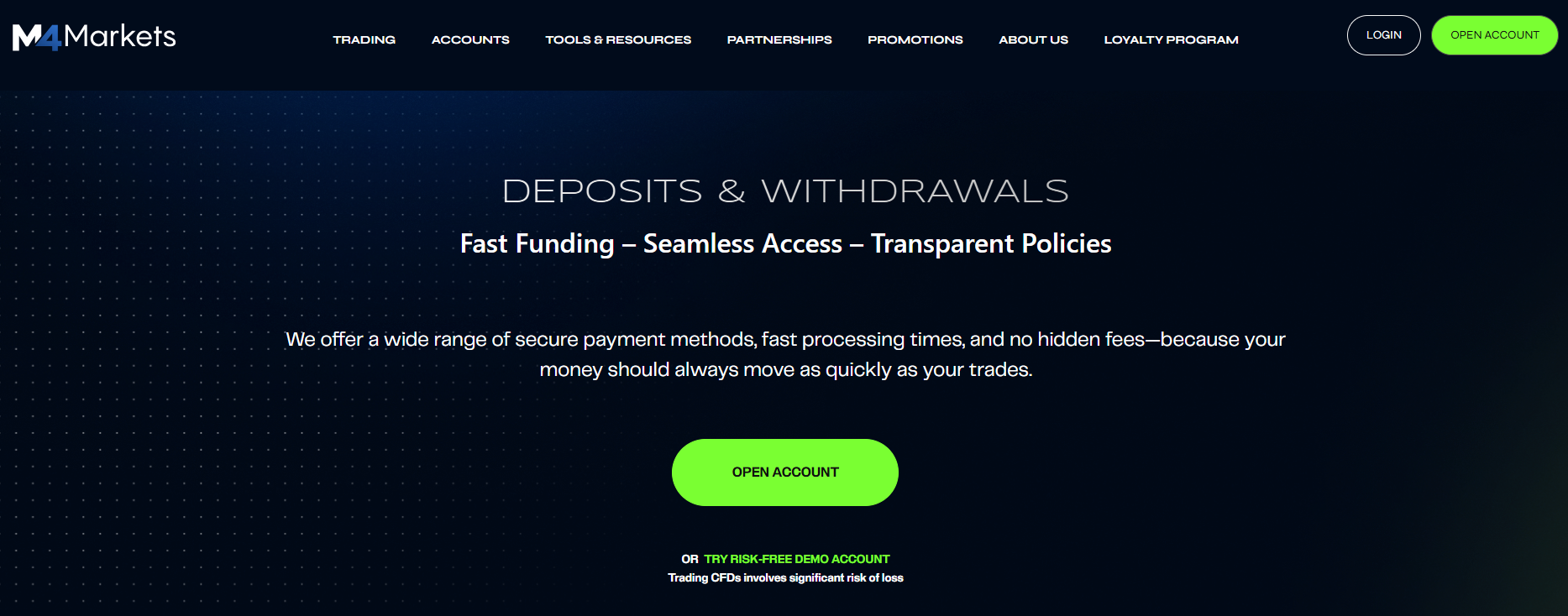 M4Markets Deposits and Withdrawals