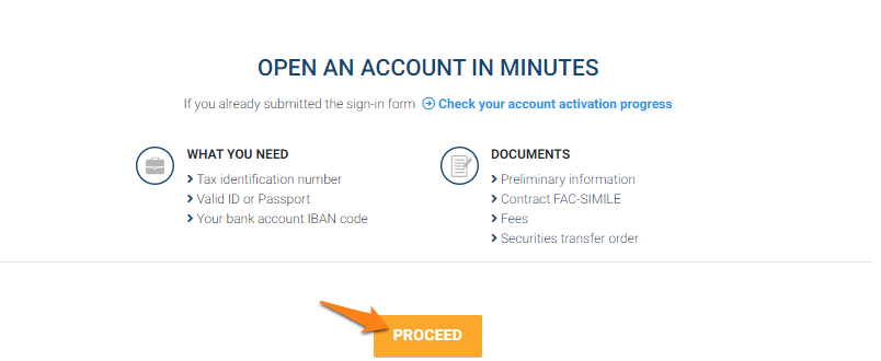 How to open a Directa Simpa account step 2