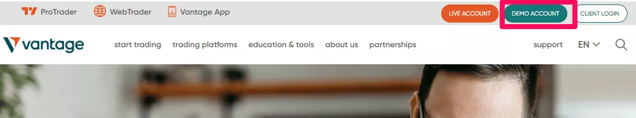 Vantage Demo Account step 2