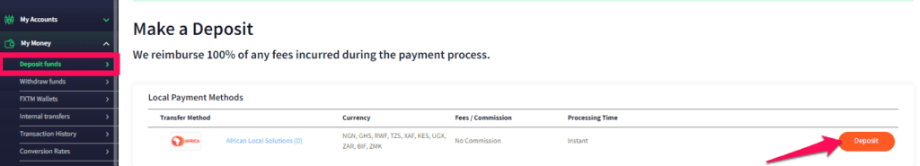 How to make a FXTM Minimum Deposit step 2