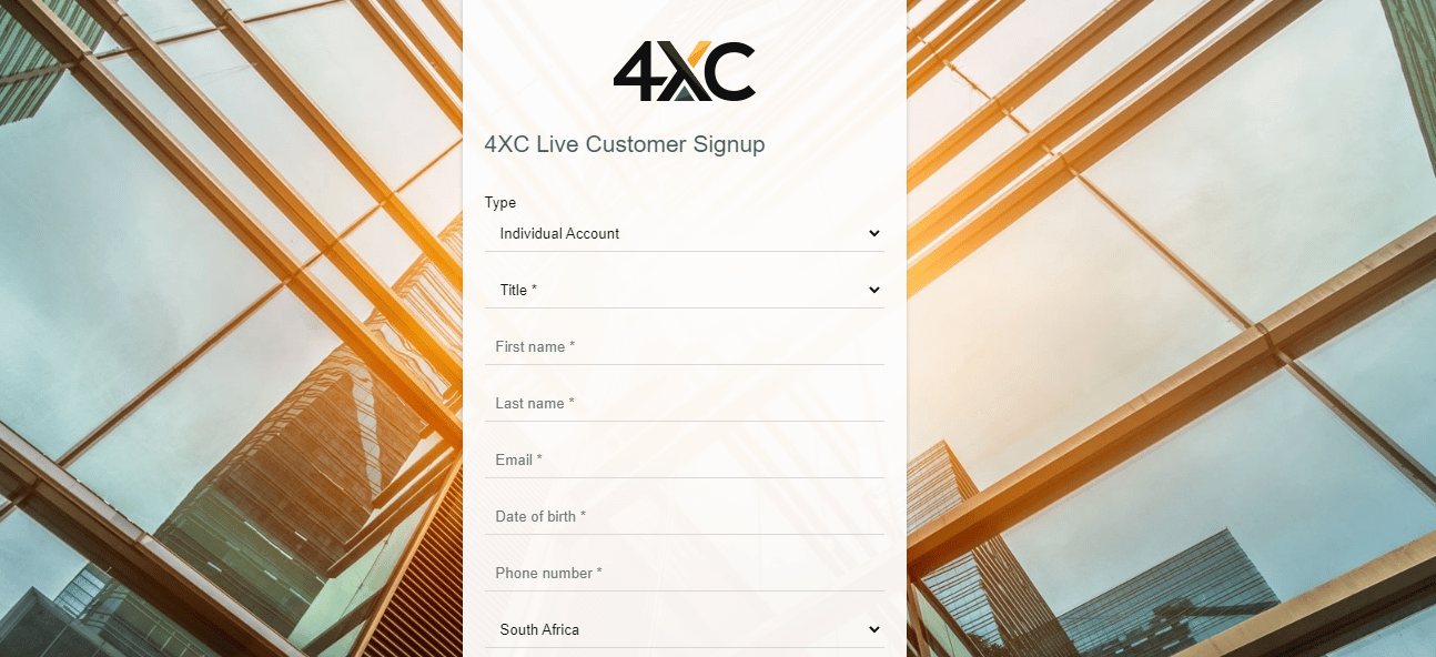 How to open an account with 4XCUBE step 2
