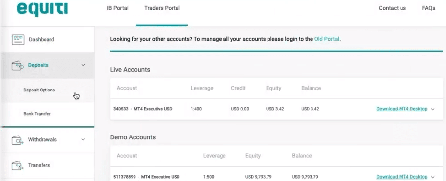 Equiti how to deposit the minimum amount step 1