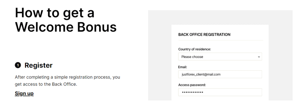 How to get a JustMarkets Sign Up Bonus Step 1