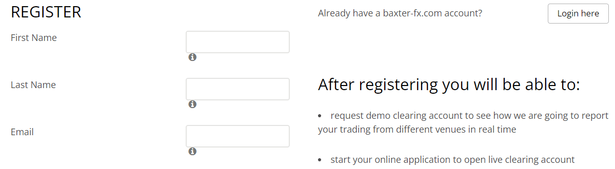 How to open an account with Baxter FX step 2
