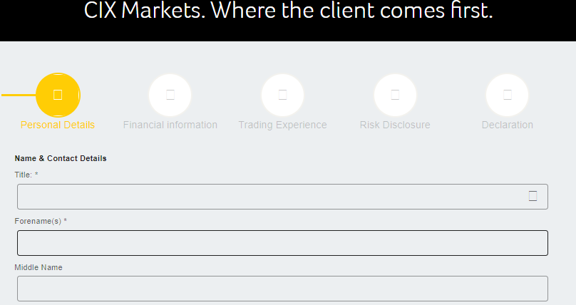 How to open a CIX Markets account step 2 