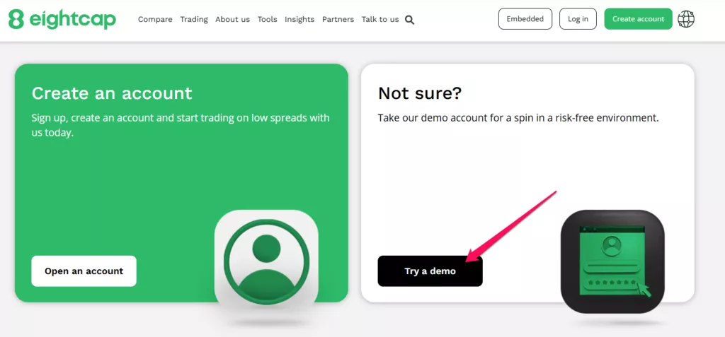 How to open an Eighcap Demo Account step 1
