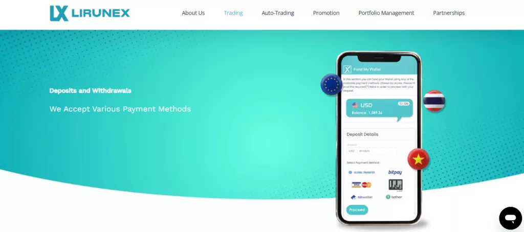 Lirunex Deposit and Withdrawal