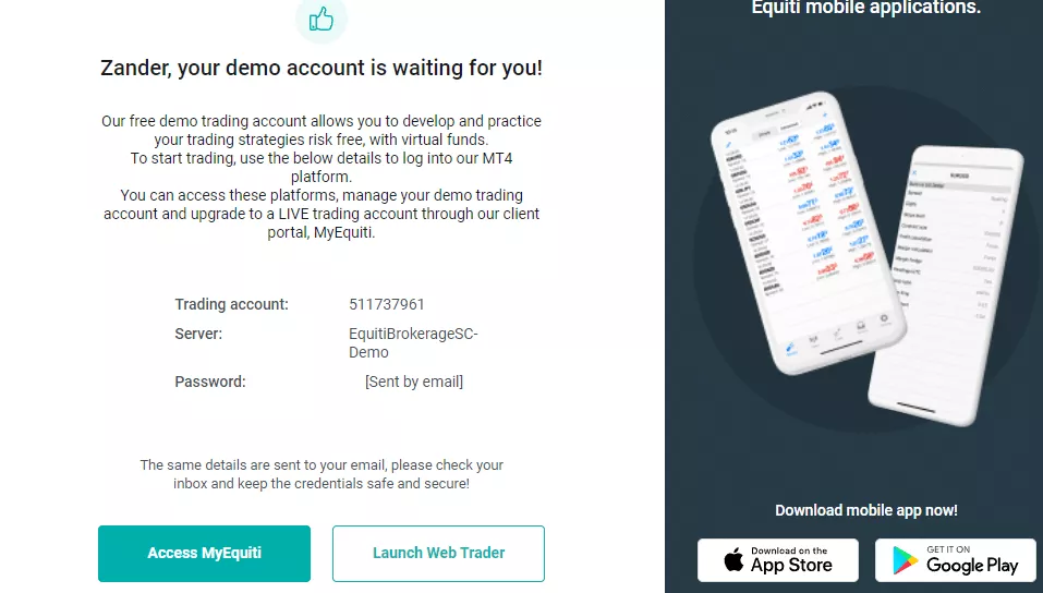 Open a equiti demo account step 3