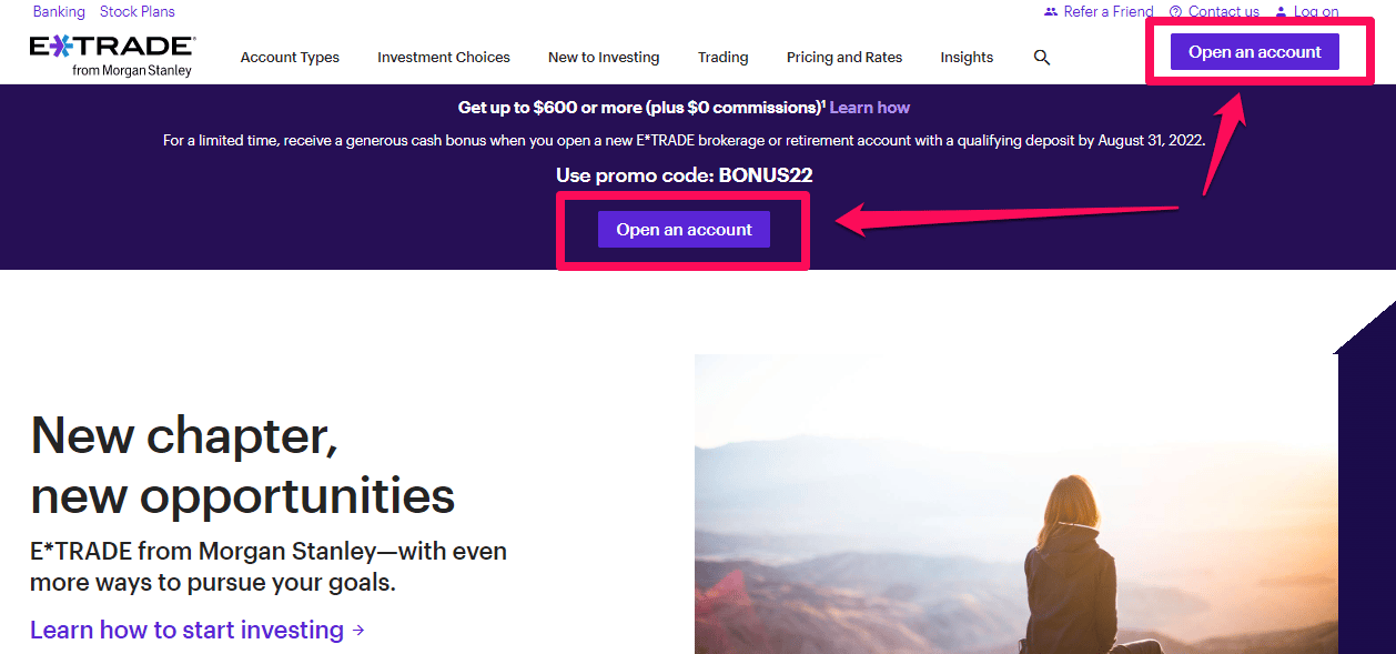 E*TRADE account opening step one