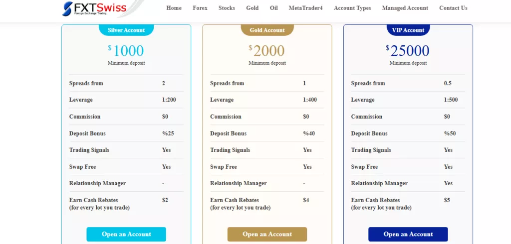 FXTSwiss Accountv Types