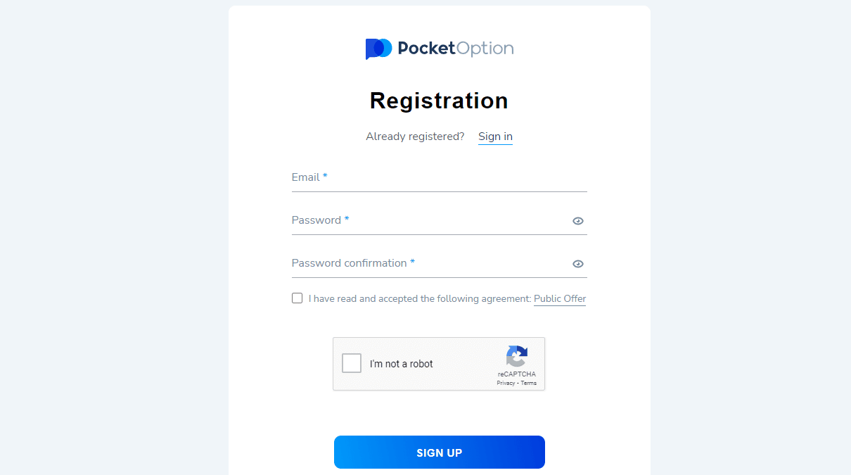 How to set up a PocketOption Demo Account step 2
