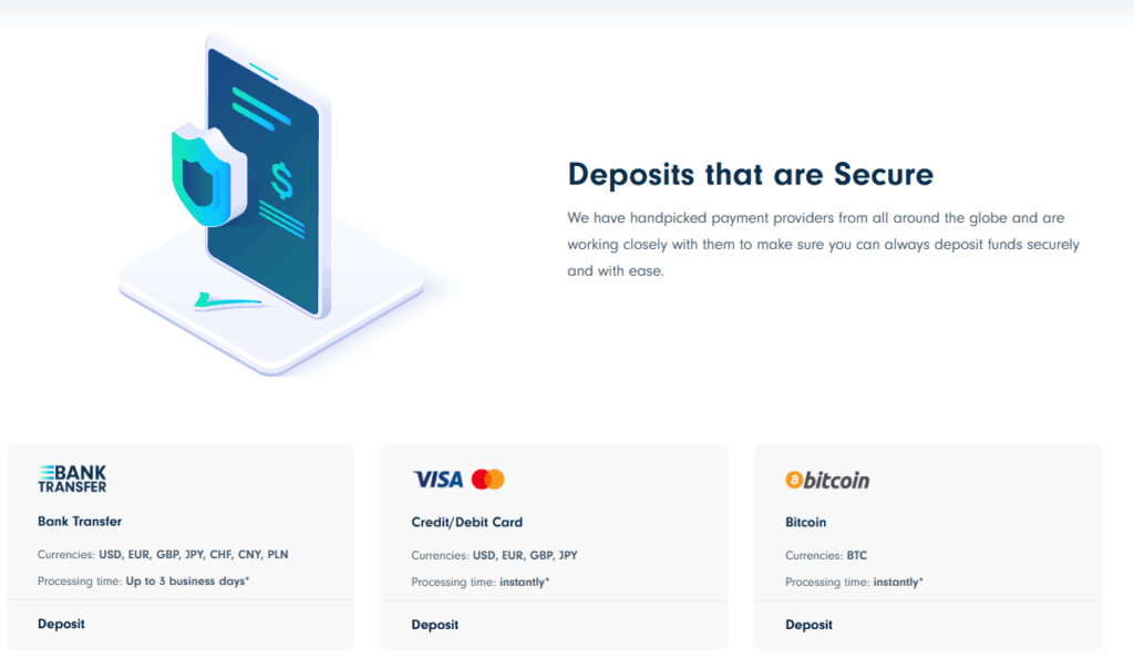 Traders Trust Deposit fees and Withdrawal methods