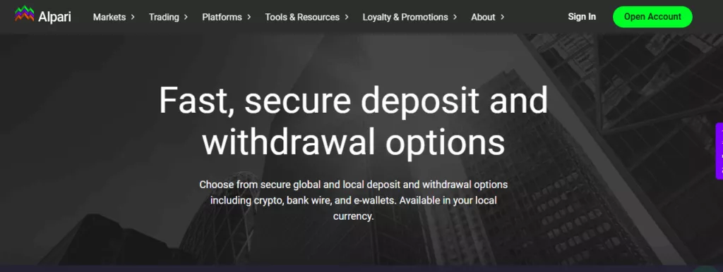 Alpari Deposit and Withdrawal