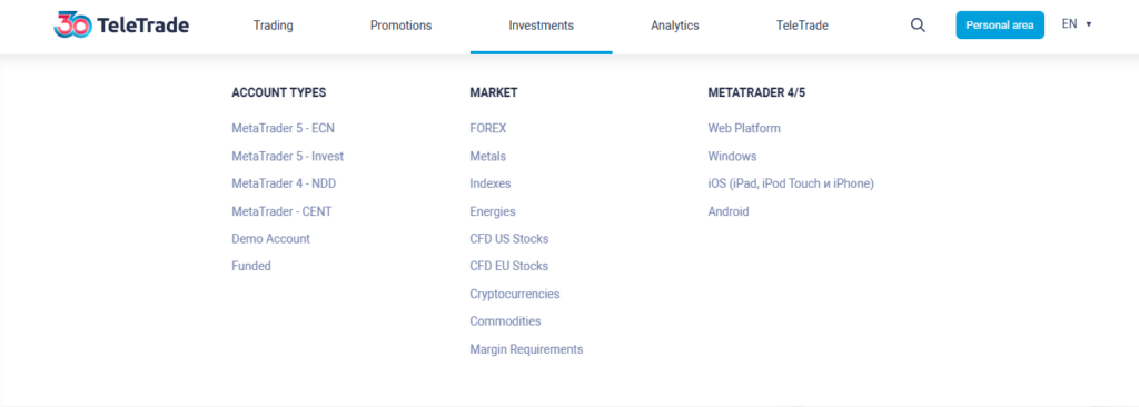 TeleTrade Account Types