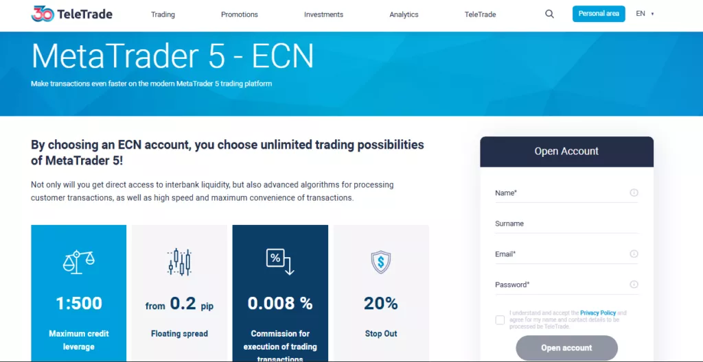 TeleTrade ECN Account Types