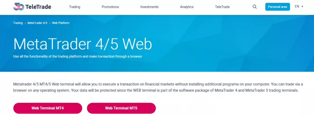 TeleTrade MT4 MT5 Web Terminal