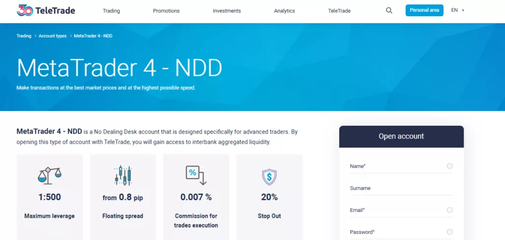 TeleTrade NDD Account