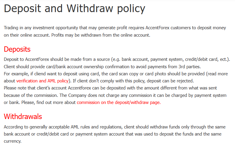 AccentForex Deposit and Withdrawal