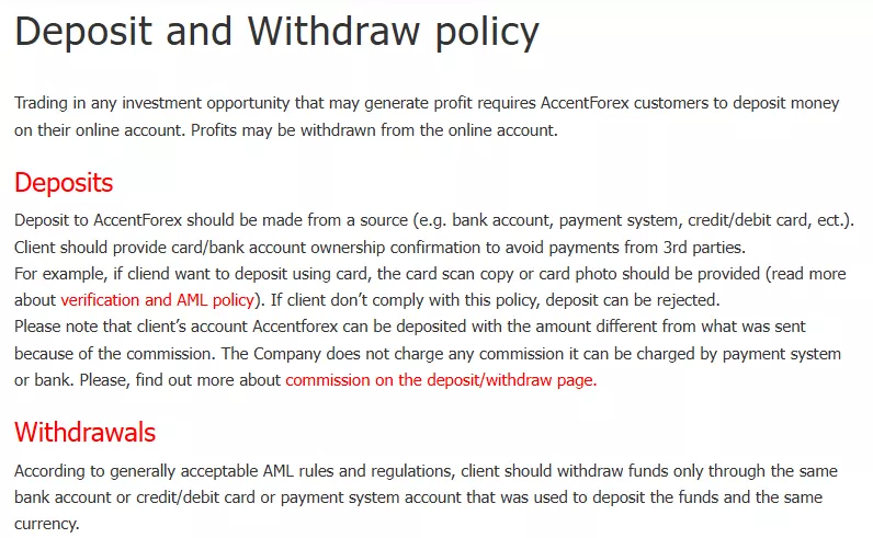 AccentForex Deposit and Withdrawal