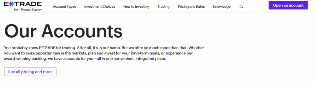 E*TRADE brokerage, retirement and managed account types