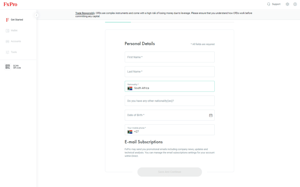How to Open a FxPro Demo Account step 3