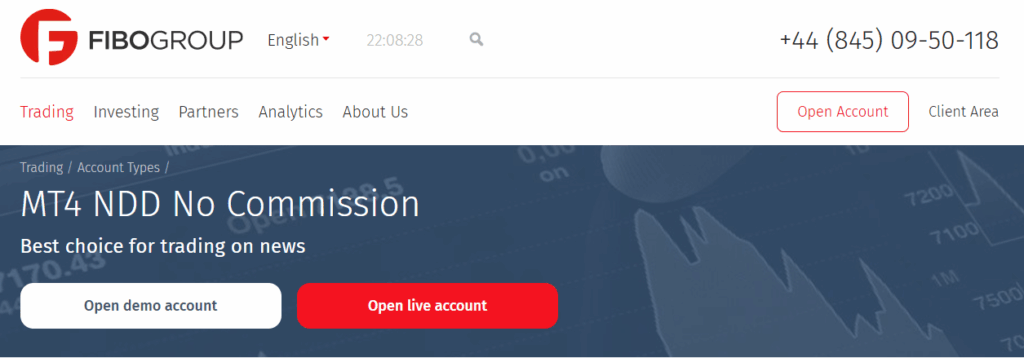 FIBO Group MT4 NDD No Commission account