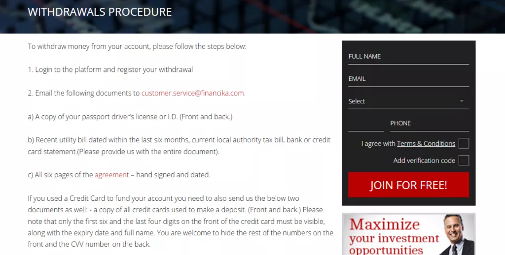 FINANCIKA TRADE Deposit and Withdrawal