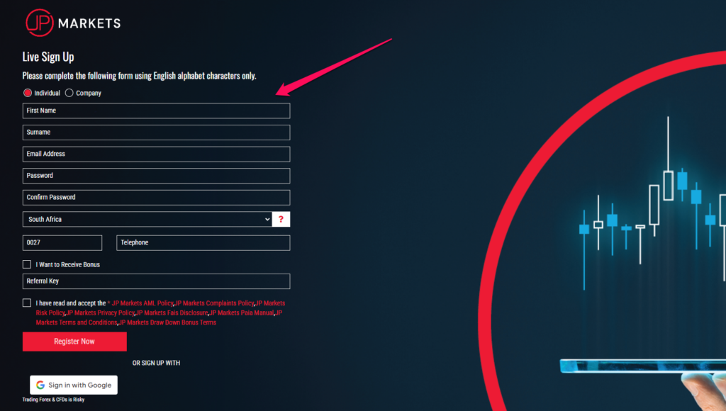 JP Markets Registration Form