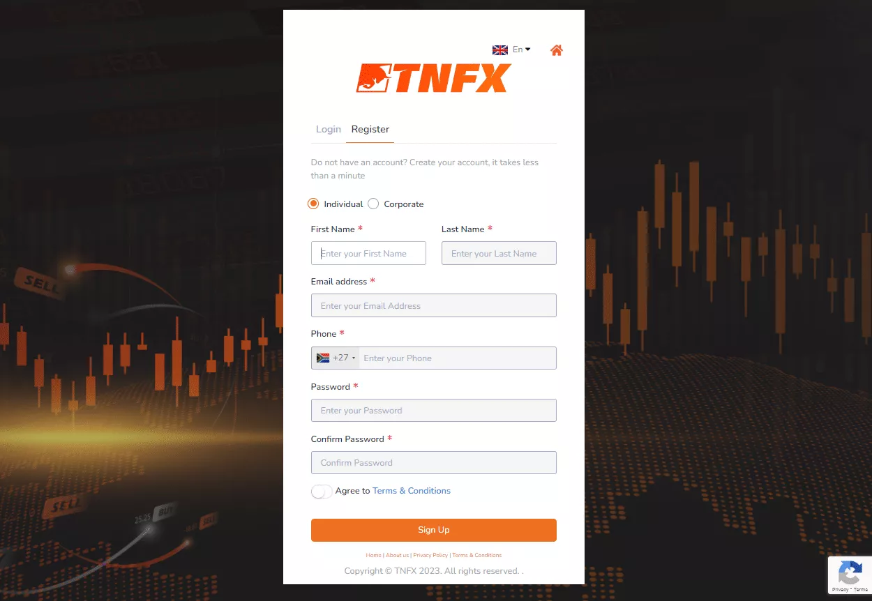How to open a TNFX Account Step 2
