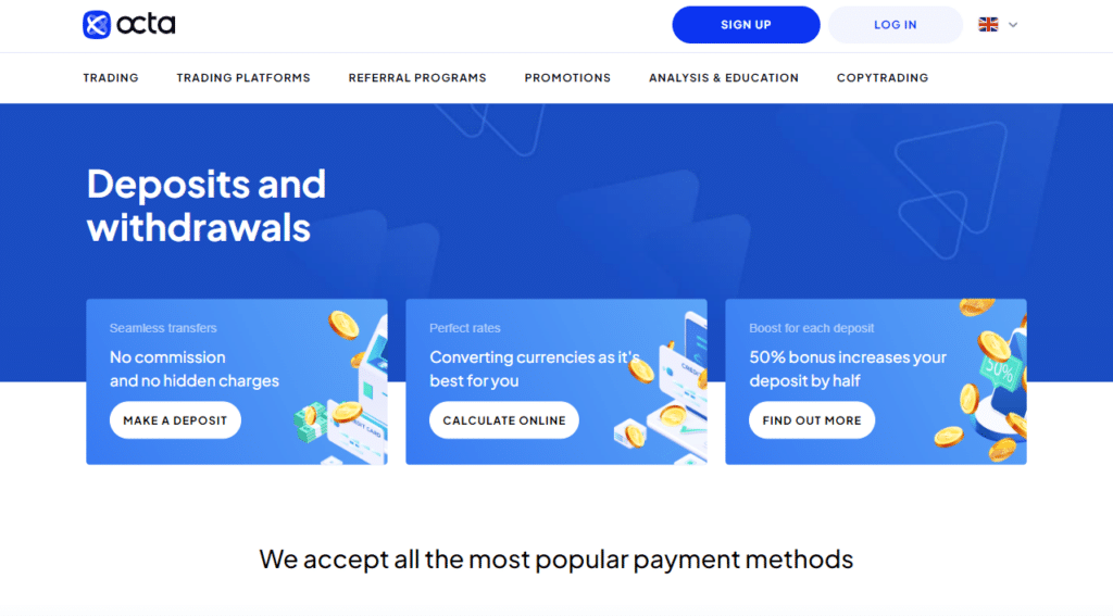 Octa Deposits and Withdrawals