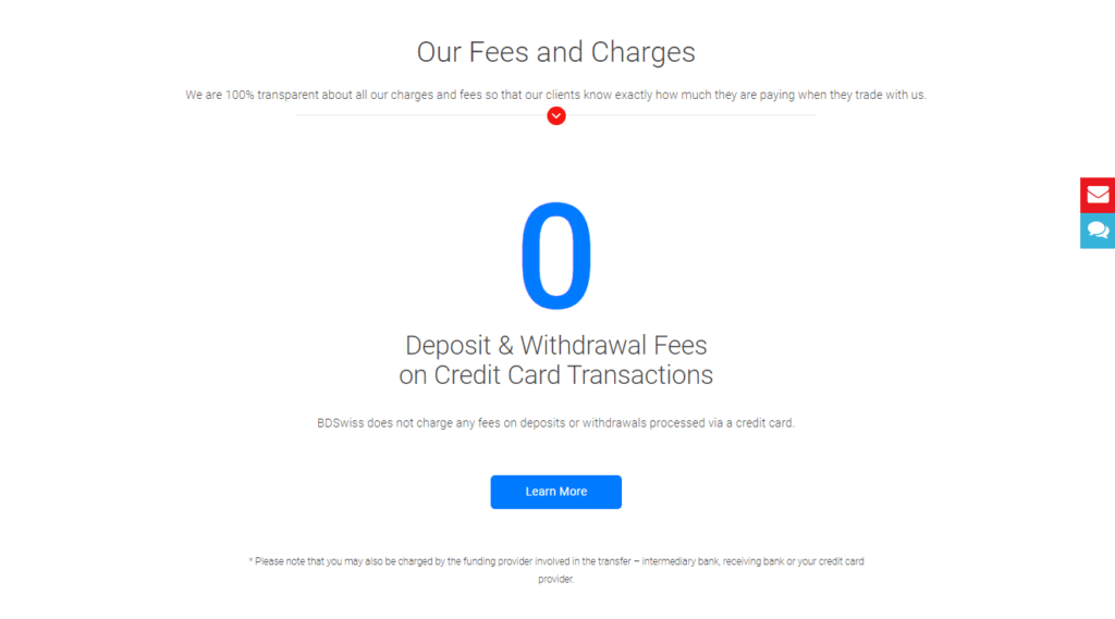 BDSwiss Fees and Spreads