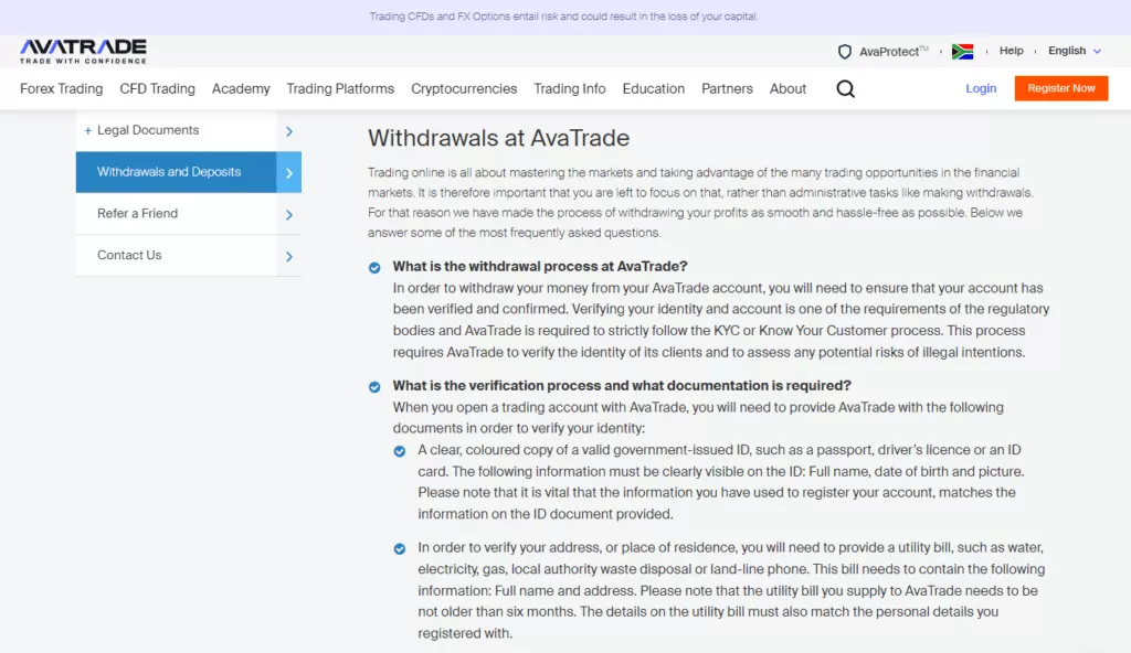 Information Required for a Successful Withdrawal