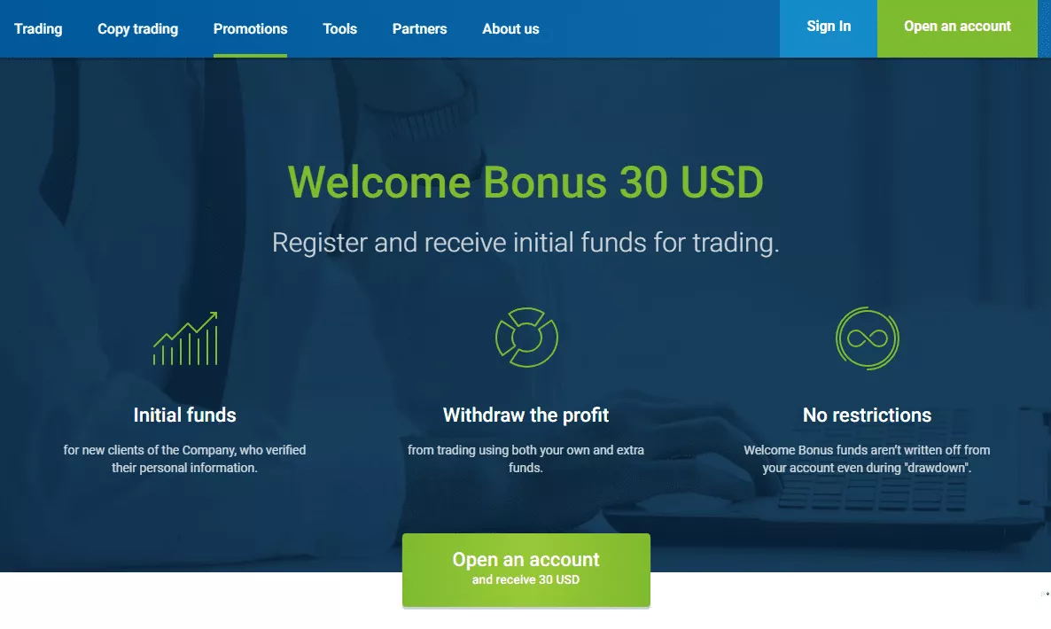 30 USD Welcome Bonus