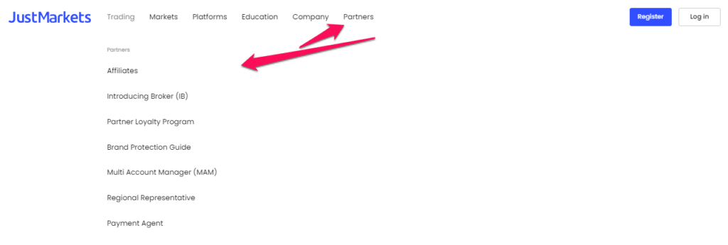 How to open an Affiliate Account with JustMarkets step 1