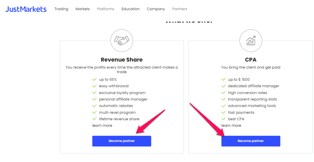 How to open an Affiliate Account with JustMarkets step 2