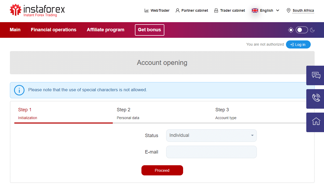 How to Open an InstaForex Account Step 2