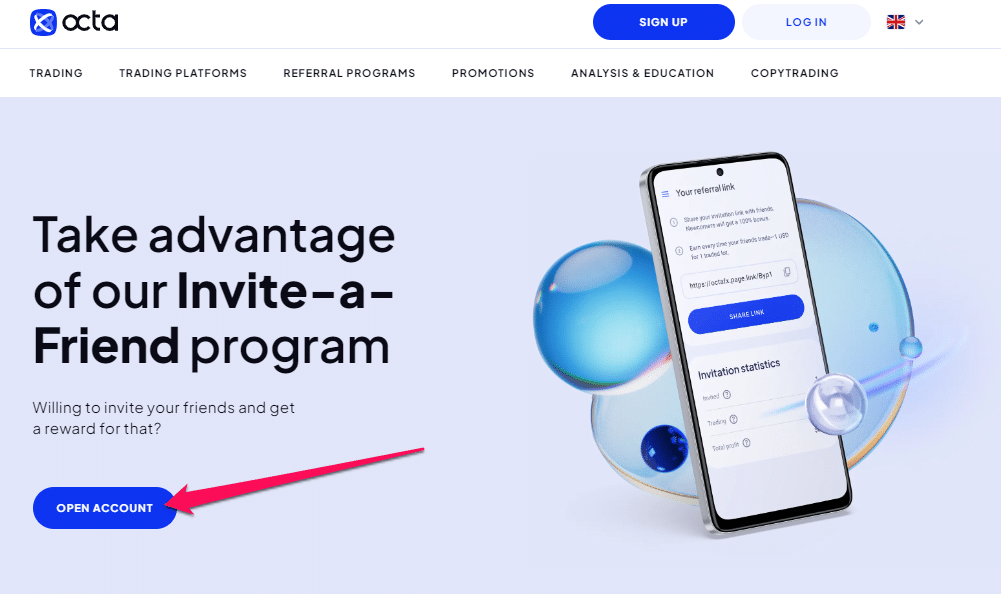 How to open an Affiliate Account with Octa step 1