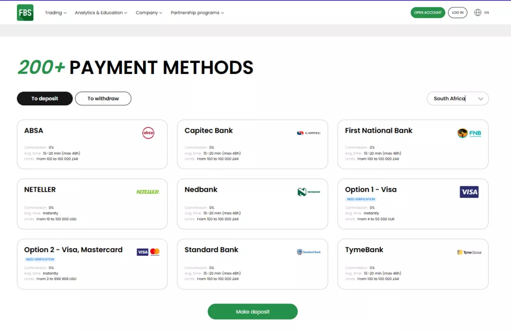 How to make a deposit with FBS step 2